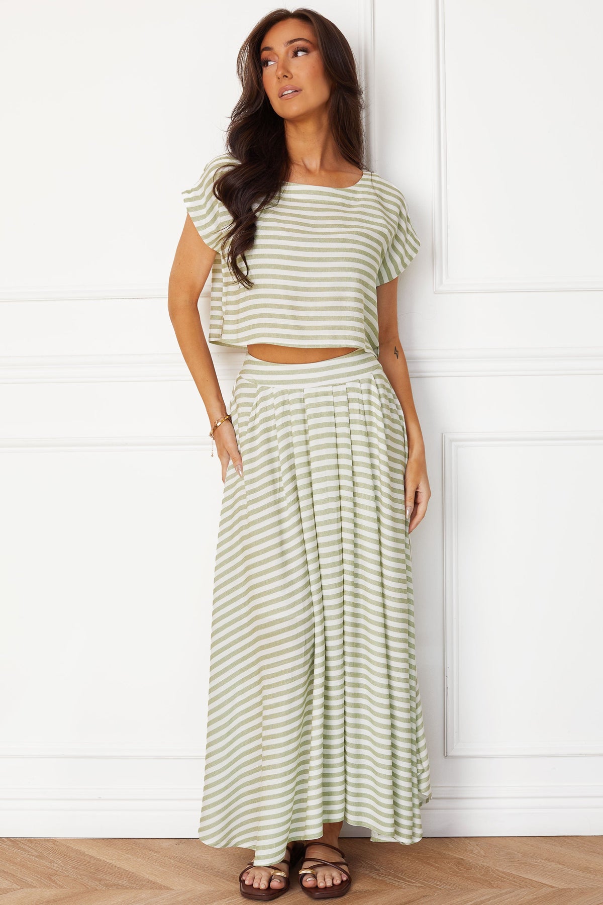 Saia Midi Listrada Susanna Verde Oliva