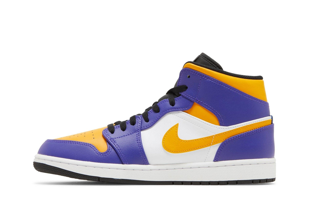 Tênis Air Jordan 1 Mid Lakers Roxo/Amarelo